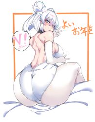 1girls ass_focus big_ass big_breasts blue_eyes female hatelimitu hattimitsu_(hatelimitu) original original_character peace_sign silver_hair tagme