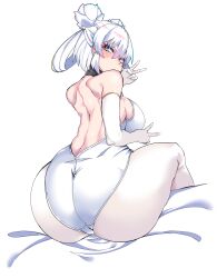 1girls ass_focus big_ass big_breasts blue_eyes female hatelimitu hattimitsu_(hatelimitu) original original_character peace_sign silver_hair tagme