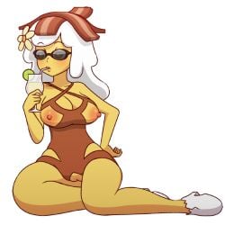 adventure_time breakfast_princess breastless_clothes crotchless drink flower_in_hair food_creature manyakis mike_inel sunglasses tinted_eyewear transparent_background