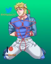 1boy battle_tendency blonde blonde_hair blonde_hair_male blonde_male bondage caesar_zeppeli green_eyes green_eyes_male hhentai20 jojo's_bizarre_adventure male male_only muscular_male solo solo_male white_skin