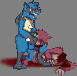 anthro axelshane blowjob_face duo gore gremlin_(spiral_knights) headless lucario male male/male male_ryona masturbation nintendo pokemon pokemon_(species) rascal_(axelshane) snuff spiral_knights straight_hair video_games