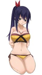 1girls artist_request big_breasts blue_hair bondage edens_zero full_body hands_behind_back hands_tied hands_tied_back hands_tied_behind_back homura_kogetsu long_hair mole_under_eye ponytail red_eyes sole_female solo swimsuit tied_up white_background