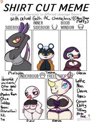 2021 animal_crossing anthro bedroom_eyes big_breasts bird boob_window breast_focus duck gloria_(animal_crossing) goth inner_sideboob kangaroo klutzatdusk lace-trimmed_panties looking_at_viewer mathilda_(animal_crossing) meme nintendo piper_(animal_crossing) rhinoceros rhonda_(animal_crossing) shirt_cut_meme sideboob tasha_(animal_crossing) tight_clothing underboob