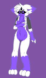 absurd_res android anthro bodily_fluids breasts fay_(robocatt) female fur genitals hair hi_res hybrid machine nude patterns pussy robocattnsfw robot simple_background smile solo