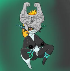 armor big_breasts black_body black_nipples breasts female genitals hair headgear helmet humanoid imp_midna markings midna nintendo nipples orange_hair poraka7 pussy solo the_legend_of_zelda twilight_princess video_games white_body