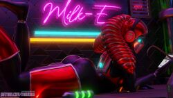 3d blue_eyes headphones meloriss neon original_character robot_girl