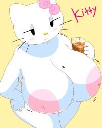 1girls alcoholic_drink anthro big_areola big_nipples chubby completely_nude dream-cassette drink erect_nipples female furry hello_kitty hello_kitty_(character) hello_kitty_(series) holding_drink hoshime huge_areolae huge_breasts huge_nipples kitty_white mob_face pink_nipples sanrio shortstack