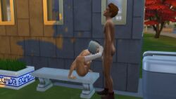 1boy 1girls blowjob devious_desires deviousdesires female footjob male outside socks straight the_sims the_sims_4