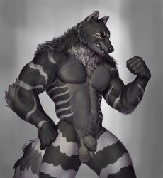 anthro camo canid canine canis clothing genitals hi_res male mammal penis solo underwear variri wolf zodiark