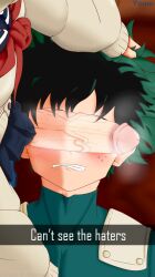 1boy 1futa big_penis biting_lip cant_see_the_haters clothed clothing dickgirl duo erection fully_clothed futa_on_male futanari green_hair hero_outfit_(mha) high-angle_view himiko_toga human izuku_midoriya light-skinned_futanari light-skinned_male light_skin male mostly_clothed musk my_hero_academia pale_skin penis penis_on_face penis_over_eyes self_upload simple_background skirt veiny_penis yomu