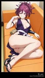 1girl 4k 8k ai_generated anime armband bandaged bare between black body breasts butt center coloring content couch explicit eyes feets female full guards hair hairpin heels high hip jigokuraku kimono legs lying masterpiece mature medium nsfw on on_side opening perfect polished purple quality resolution sash short shoulders single sleeveless slides smile solo thighs toenails toes topknot vagina vent white wrist yuzuriha_(jigokuraku)