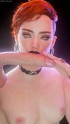 1girls 3d 3d_(artwork) 3d_model aurore_cassel black_lipstick blender blender_(software) blender_cycles blowjob cyberpunk_(series) cyberpunk_2077 cyberpunk_2077:_phantom_liberty desess3intes fellatio lipjob lipstick looking_at_viewer pov red_hair short_hair tagme
