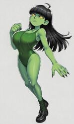 1girls ahoge ai ai_art ai_assisted ai_generated anonemus1 big_breasts big_hands cartoon_network codename:_kids_next_door female female_only footwear full_body fusion_numbuh_3_(fusionfall) fusionfall green_skin grok huge_breasts kuki_sanban leotard no_irises numbuh_3 socks solo solo_female yellow_eyes