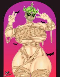 1girls big_breasts big_thighs breasts breasts_covered busty costume curvy curvy_figure female female_only giant_breasts gigantic_breasts halloween huge_breasts huge_thighs large_breasts little_cat mask masked_female massive_breasts mummy mummy_costume mummy_wrappings oc original_character peace_sign rule_63 thick thick_thighs thighs thunder_thighs v voluptuous voluptuous_female