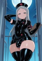 ai_generated ass_bigger_than_head ass_focus big_ass big_butt big_thighs blend_s bulge bulge_under_clothes femboy feminine_body feminine_male feminine_pose feminization ginwolf grey_hair hot kanzaki_hideri massive_ass massive_butt nurse nurse_cap nurse_clothing nurse_hat nurse_outfit nurse_uniform sexy sexy_body thick thick_ass thick_butt thick_legs thick_thighs