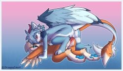 anal anal_sex animal_genitalia anthro anthro_on_anthro anthro_penetrated anthro_penetrating anthro_penetrating_anthro anus ass ass_up avali bedroom_eyes biped black_sclera blue_body blue_fur blush bodily_fluids claws clenched_teeth digital_drawing_(artwork) digital_media_(artwork) draggy_(draggysmut) draggyavali dragon duo erection from_behind_position fur furred_dragon furred_scalie genital_fluids genital_slit genitals hi_res horn inner_ear_fluff jockey_position looking_pleasured male male/male male_penetrated male_penetrating male_penetrating_male mythological_creature mythological_scalie mythology narrowed_eyes nude on_top orange_body orange_fur pawpads paws penetration penile penile_penetration penis penis_in_ass perineum precum prone_bone_position scalie seductive sex signature simple_background slim tail tail_hug teeth tuft wings