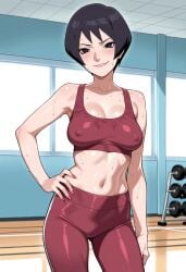 1girls ai_generated athletic athletic_female big_ass black_hair blush bodily_fluids boruto:_naruto_next_generations clothing collarbone curvaceous curvy curvy_body curvy_female curvy_figure excessive_sweat female fit fit_female gym hand_on_hip high_resolution indoors kurotsuchi leggings light-skinned_female light_skin mature mature_female medium_breasts midriff milf narugirlshot naruto naruto_(series) nipple_bulge nipples_visible_through_clothing petite petite_body pinup pixie_cut see-through see-through_clothing short_hair slim_waist solo sports_bra sweatdrop sweating sweaty sweaty_body uncensored very_high_resolution white_skin wide_hips workout_clothesp yoga_pants