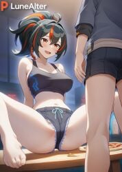 1boy 1girls ai_generated alternate_costume belly_button big_ass big_breasts big_butt big_thighs black_hair black_shorts black_topwear blushing_female female female_focus happy hoyoverse legs_apart looking_at_partner lunealter male male/female mature_female mature_male mihoyo multicolored_hair night pale-skinned_female pale-skinned_male pale_skin pizza ponytail red_eyes sfw shy sitting thick_ass thick_butt thick_legs thick_thighs wise_(zenless_zone_zero) zenless_zone_zero zhu_yuan