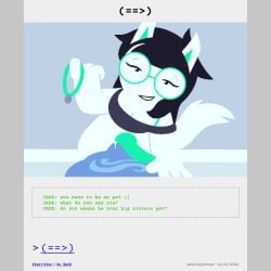 1:1 animal_genitalia animal_penis anthro ashleyorange black_hair bodily_fluids bondage bra_strap buckteeth canid canine canine_genitalia canine_penis clothed clothed_female clothing collar collar_tag comic comic_panel crop_top cum cum_drip dialogue dripping duo english_text eyewear female first_person_view genital_fluids genitals glasses gynomorph hair hi_res homestuck human humanoid hybrid incest_(lore) intersex intersex/female jade_harley june_egbert lipstick long_hair looking_at_viewer makeup mammal ms_paint_adventures onesie pajamas penis petplay puppyplay roleplay shirt short_hair sibling_(lore) sister_(lore) sisters_(lore) tail teeth text topwear trans_(lore) trans_woman_(lore) white_body