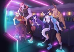 2024 5_fingers ailurid anthro arcade arcade_machine arctic_fox belt bemani beverage biped black_bottomwear black_clothing black_eyes black_footwear black_hair black_pants black_shirt black_shoes black_shorts black_topwear blue_clothing blue_eyes blue_footwear blue_jacket blue_shoes blue_topwear blush bodily_fluids bottomwear brown_body brown_bottomwear brown_clothing brown_fur brown_hair brown_nipples brown_nose brown_pants brown_tail bubble_tea canid canine cat_tail chest_tuft clothed clothed_anthro clothed_male clothing collared_shirt container cup dance_dance_revolution dancing domestic_cat drinking_straw ear_piercing ears_up euca_(repeat) eyewear felid feline felis female fingers fist footwear fox front_view fully_clothed fully_clothed_anthro fully_clothed_male fur glasses glowing group hair hand_on_leg hi_res holding_another holding_beverage holding_container holding_cup holding_object jacket jewelry jinny_(repeat) konami lagomorph leaning leaning_forward leporid long_pants looking_aside looking_at_another looking_back looking_back_at_another male male/male mammal motion_blur motion_lines necklace nipples obliques open_mouth orange_body orange_clothing orange_footwear orange_fur orange_hair orange_shoes orange_tail owen_(repeat) pants phillip_(repeat) piercing polo_shirt purple_clothing purple_eyes purple_footwear purple_hair purple_jacket purple_nose purple_shoes purple_topwear rabbit railing rectangular_glasses red_clothing red_panda red_shirt red_topwear repeat_(visual_novel) seductive shirokoi shirt shoes short_tail shorts sissel_(repeat) size_difference standing sweat sweatdrop tail tan_body tan_fur tan_hair teeth tongue topwear true_fox tuft white_belt white_body white_ears white_fur white_tail zipper zipper_jacket