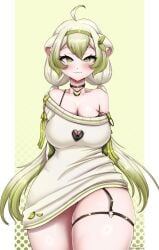 1girls big_breasts boob_window breasts cleavage cleavage_cutout curvy female ferret_ears ferret_girl green_eyes green_hair indie_virtual_youtuber laimu large_breasts thick thick_thighs thighhighs thighs twintails virtual_youtuber vtuber white_hair wide_hips