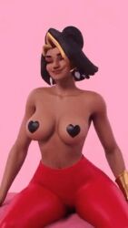 1girls 3d ai ai_assisted ai_generated animated artist_logo artist_name belly_button black_pasties blizzard_entertainment bluesky_link bouncing_breasts breasts dark-skinned_female dark_skin domina earrings female female_focus female_only heart-shaped_pasties heart-shaped_pillow milf mommy multicolored_hair navel nipple_pasties overwatch pants pasties pillow pink_background quinzo11 red_pants self_upload short_hair simple_background smile vaira_singhania valentine's_day
