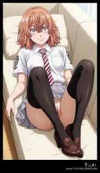 1girl 4k 8k ai_generated and anime bangs between black body breasts brown butt chin collared colour content couch cute explicit eyes feets female full grey hair high highs hinata_tachibana legs light lying masterpiece mature mole mouth necktie nsfw on orange perfect pleated polished quality resolution school_uniform shirt short skirt sleeves small smile solo striped thick thigh thighs toenails toes tokyo_revengers vagina wavy white without_panties
