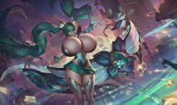 ai_edit big_ass big_breasts breasts_bigger_than_head enormous_breasts glasses green_hair hourglass_figure huge_breasts magical_girl magical_girl_outfit microskirt miniskirt pointless_clothing riot_games skirt sona_(league_of_legends) sona_buvelle star_guardian star_guardian_series star_guardian_sona thick_thighs