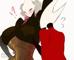 2026 2d_animation animated animation_meme antennae_(anatomy) anthro armpit_fetish armpit_lick armpit_play armpit_sniffing arthropod artist_name bakushin_armpit_gif bakushin_o_armpit_gif_(meme) big_breasts biped black_body black_eyes bluevelo blush bodily_fluids breasts clothed clothing digital_media_(artwork) duo female female/female frame_by_frame glistening glistening_body glistening_breasts grey_background hollow_knight hollow_knight:_silksong hollow_knight_(franchise) hornet_(hollow_knight) huge_breasts insects interrobang licking loop meme shakra_(hollow_knight) shakra_(hollow_knight:_silksong) simple_background sniffing sweat team_cherry text thick_thighs tongue tongue_out url