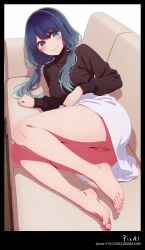 1girl 4k 8k ai_assisted bare_legs barefoot black body breasts brown bun butt content. couch cowboy dress explicit feets female full hair high kurokawa_akane legs long lying masterpiece mature nsfw on oshi_no_ko perfect polished quality resolution shot sleeveless sleeves smile solo sweater thighs tied toenails toes turtleneck wet_pussy white