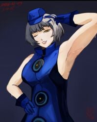 arm_up armpit_fetish armpits big_breasts elizabeth_(persona) jyude(artist) mature_female persona persona_3 sweaty_armpits winking_at_viewer