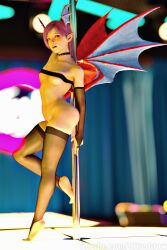 1girls 3d alternate_version_at_source breasts capcom darkstalkers female lilith_aensland monster_girl pink_hair pole pole_dancing siluscrow small_breasts solo stripper stripper_pole succubus