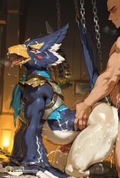 ai_generated anthro bara beak bird breath_of_the_wild furry furry_male gay kemo_coliseum kl_99 male male/male male_only nintendo revali rito the_legend_of_zelda yaoi