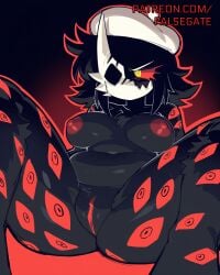 1girls absurd_res ai_generated annoyed areolae beret black_hair black_skin broken_mask chubby chubby_female colored_sclera colored_skin covered_eye extra_eyes eyes_on_body eyes_on_legs falsegate folly_(regretevator) fur hat highres humanoid large_breasts mask medium_hair monster monster_girl navel nipples non-human nude nude_female paid_reward_available patreon patreon_username pussy red_sclera regretevator roblox self_upload sitting spread_legs stable_diffusion white_beret white_hat yellow_eyes