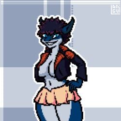1:1 animated anthro anthro_on_anthro clothed clothing female fish genitals hi_res intersex langui marine partially_clothed penis pixel scalie shark undressing undressing_another undressing_partner
