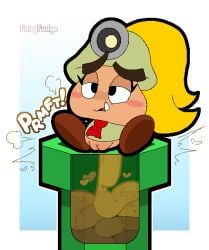 blonde_hair blush bottomless clogged clogged_toilet clothed clothing enjoying_the_go excessive_feces eyebrows eyelashes fairyfudge fangs fart feces feces_in_ass feces_pile female gassy genitals goombella hair half-closed_eyes headgear heart_symbol hyper hyper_feces hyper_scat improper_toilet_use makeshift_toilet mario_bros narrowed_eyes nintendo on_toilet paper_mario paper_mario:_the_thousand_year_door pipe poop_desperation poop_in_ass poop_in_bowl pooping_in_toilet potty_time relieved scat shirt sitting sitting_on_toilet solo straining teeth toilet toilet_use topwear vulva warp_pipe