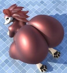3d_(artwork) animal_crossing anthro ass ass_up big_butt blender_(artwork) digital_media_(artwork) eulipotyphlan female hedgehog looking_back mammal nintendo ohdeerydeer overweight overweight_anthro overweight_female sable_able solo wet wet_body