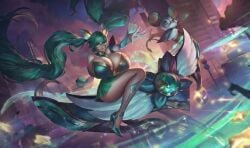 ai_edit big_ass big_breasts breasts_bigger_than_head enormous_breasts glasses green_hair high_heels huge_breasts magical_girl magical_girl_outfit microskirt miniskirt pointless_clothing riot_games skirt sona_(league_of_legends) sona_buvelle star_guardian star_guardian_series star_guardian_sona thick_thighs