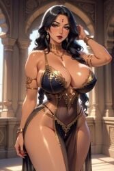 1girls ai_generated architecture archway armlet bindi black_hair bracelet caramel-skinned_female choker dancer dancer_outfit dress earrings embroidery female gold_choker gold_jewelry grok hand_in_hair indian indian_female large_breasts lipstick long_hair looking_at_viewer low_tied_long_hair necklace no_panties_under_dress palace pelvic_line pillar revealing_clothes rgomez007 royalty shiny_skin sideboob solo_female standing thick_thighs wavy_hair wide_hips