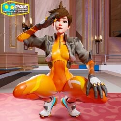 1girls 3d activision big_ass big_breasts big_thighs blizzard_entertainment breasts curvaceous curvy curvy_figure female hips legs lena_oxton light-skinned_female light_skin mature mature_female one_eye_closed overwatch slim_waist squatting supercasket thick thick_hips thick_legs thick_thighs thighs tracer tracer_(overwatch_2_suit) voluptuous waist wide_hips