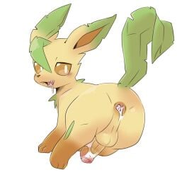 1:1 2021 3_fingers 3_toes anus ass backsack balls blush blush_lines bodily_fluids brown_anus brown_body brown_fur brown_inner_ear brown_penis cum cum_drool cum_from_ass cum_in_ass cum_inside cum_on_penis digital_drawing_(artwork) digital_media_(artwork) eeveelution erection fangs feet feral fingers foreskin fur gaping gaping_anus generation_4_pokemon genital_fluids genitals glans gloves_(marking) green_tail humanoid_genitalia humanoid_penis leaf leaf_ears leaf_hair leaf_tail leafeon leg_markings looking_back male male_feral markings multicolored_penis nintendo open_mouth partially_retracted_foreskin paws penis pink_glans pink_penis plant plant_hair pokemon pokemon_(species) pseudo_hair pu_sukebe quadruped raised_tail simple_background small_nose socks_(marking) solo tail tan_balls tan_body tan_fur tan_penis teeth toes tongue tongue_showing white_background