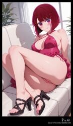 1girl 4k 8k ai_generated arima_kana bangs bob body breasts butt content couch cut explicit eyes feets female full hair heels high legs lying masterpiece mature nsfw on oshi_no_ko outfit perfect polished quality resolution sandals sexy short smile solo thighs toenails toes