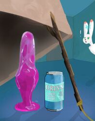 absurd_res anthro beverage beverage_can bird_at_night box box_trap cardboard cardboard_box container copypasta dildo domestic_rabbit eve_the_bunny excited exclamation_point female fur green_eyes heart_pattern heart_symbol hi_res imminent_predicament lagomorph leporid lube mammal oryctolagus painted_fur pannon_white_rabbit rabbit rope serving sex_toy shadow soda solo star stick white_body white_fur