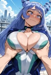 ai_generated big_ass big_breasts big_butt big_thighs blue_eyes blue_hair boku_no_hero_academia breast_grab city_background cute hadou_nejire hero_outfit_(mha) huge_ass huge_breasts huge_butt huge_thighs miyuai my_hero_academia nejire_hado nejire_hado_(hero_outfit) periwinkle_hair royal_blue_eyes sexy sexy_body superheroine thick thick_ass thick_butt thick_legs thick_thighs tight_clothing tight_fit