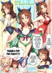 4girls artist_request ass bikini breasts butt cesario_(umamusume) character_request cleavage comic fusaichi_pandora_(umamusume) king_halo_(umamusume) looking_at_viewer rhein_kraft_(umamusume) swimsuit umamusume umamusume_pretty_derby wavy_hair