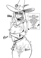 black_and_white dialogue hiding line_art little_witch_academia pvalent sketch teacher ursula_callistis vibrator vibrator_under_clothes