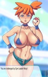 big_breasts bikini bikini_top clothing davespinup female female_only kasumi_(pokemon) misty_(pokemon) pokemon pokemon_hgss tomboy water