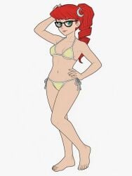 1girls aged_up ai_generated bikini cartoon_network colored crescent_hair_ornament female female_only fusionfall glasses glasses_only grok johnny_test_(series) line_art mary_test ponytail pose red_hair sexy_pose solo solo_female teal_eyes
