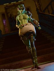 1girls 3d 3d_(artwork) big_ass big_breasts blender blender_(software) breasts_out choker choker_collar cosplay dominant_female green_eyes green_hair green_skin greengrass half-dressed jewelry medusa_(greek_mythology) nude_female overwatch overwatch_2 self_upload tagme widowmaker