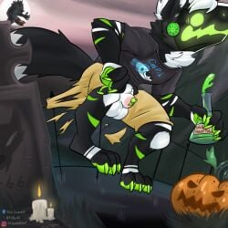 2_penises animal_genitalia anthro balls bing_(toaster_bing) canid canine chasing clothing diphallism duo fully_sheathed genitals hi_res imminent_sex kit_yaco knot knotted_penis lipsticking machine male male/male mammal multi_genitalia multi_knot multi_penis mythological_canine mythological_creature mythology penis penis_tip potion protogen sheath torn_clothing vertical_diphallism werecanid werecanine werecreature werewolf